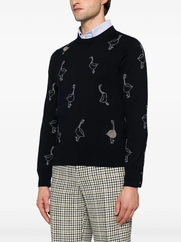 Geese Intarsia Merino Wool Relaxed Fit Pullover Men