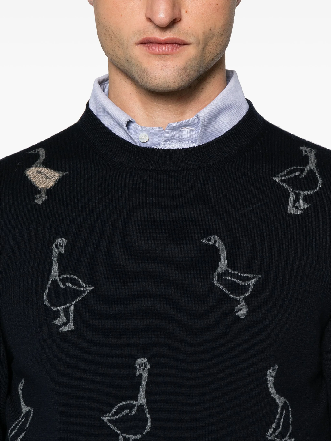 Geese Intarsia Merino Wool Relaxed Fit Pullover Men