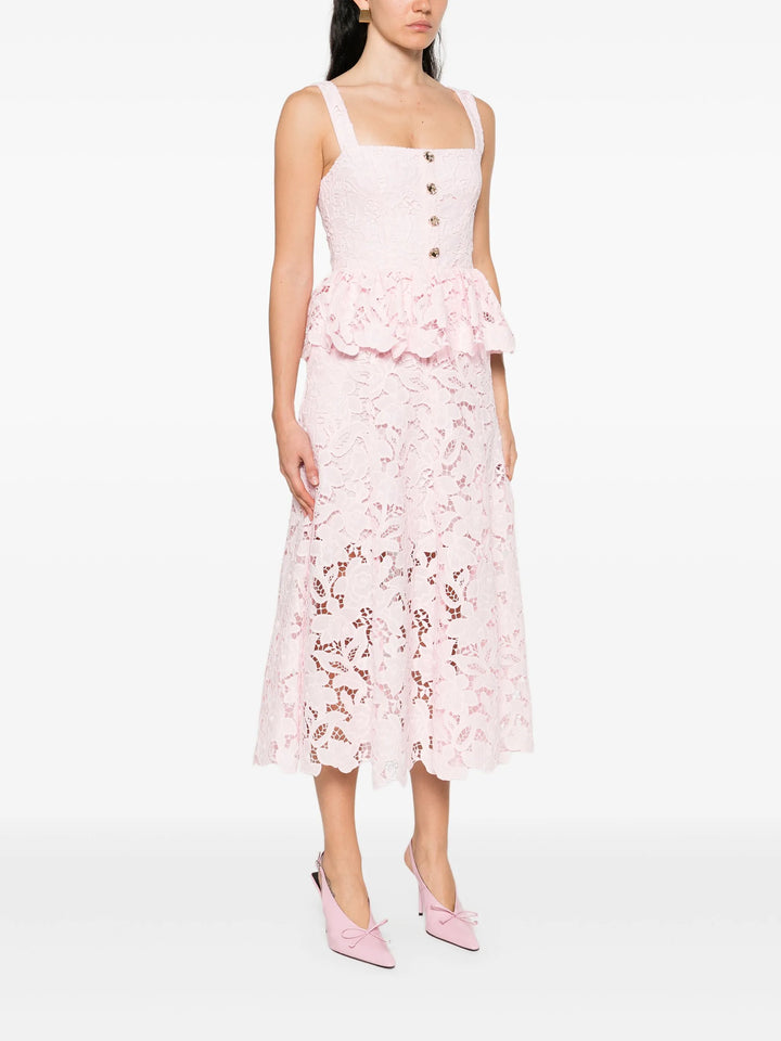 Pink Lace Peplum Midi Dress