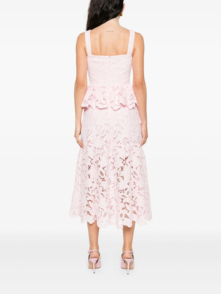 Pink Lace Peplum Midi Dress