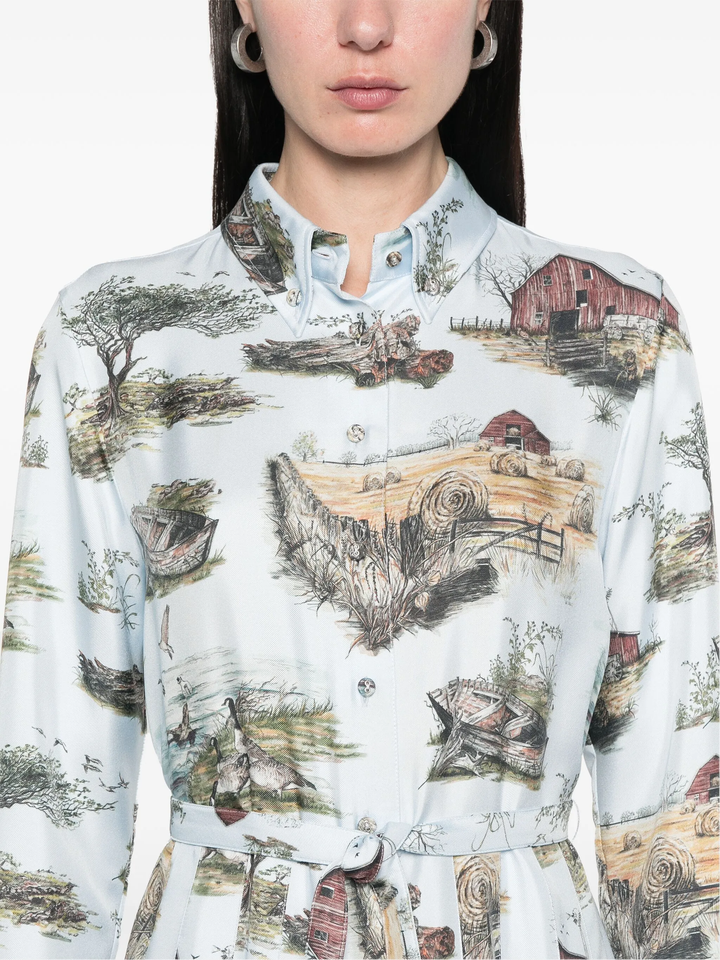 Scenic Toile Silk Shirtdress