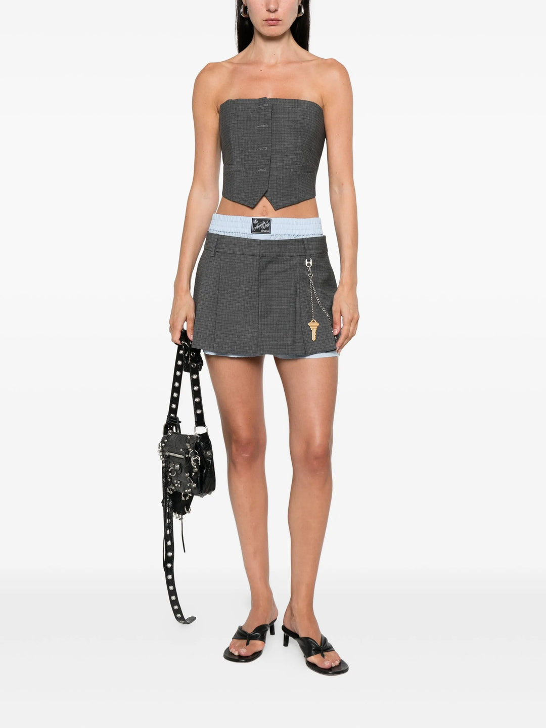 Pre-Styled Pleated Skort With Chain Detail
