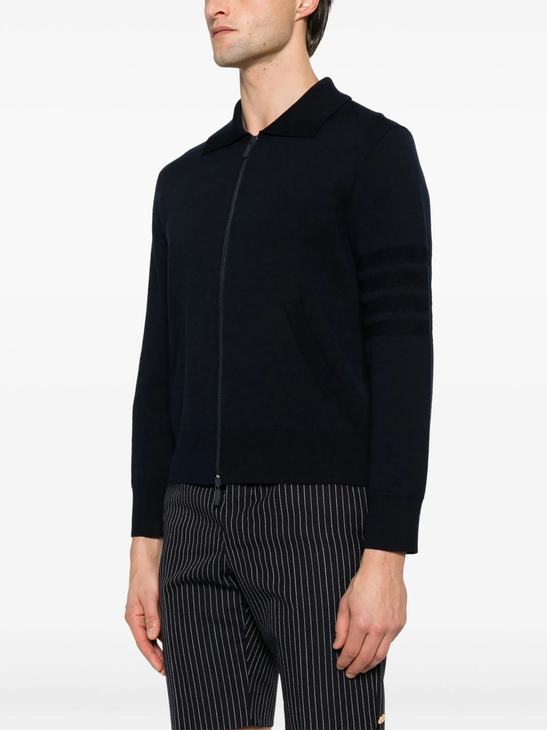 Merino Wool Double Face 4-Bar Zip Up Cardigan Men