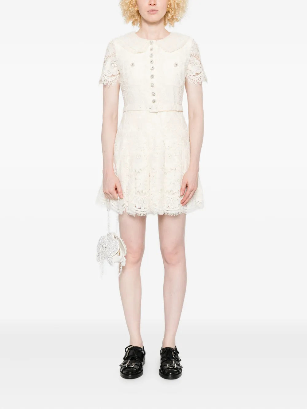 slim fit dress slacks Cream Floral Lace Long Sleeve Mini Dress