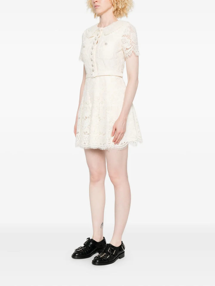 Cream Floral Lace Mini Dress
