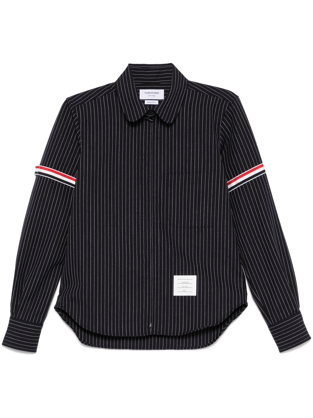 Pinstripe High Twist Wool Zip Up Shirt Men
