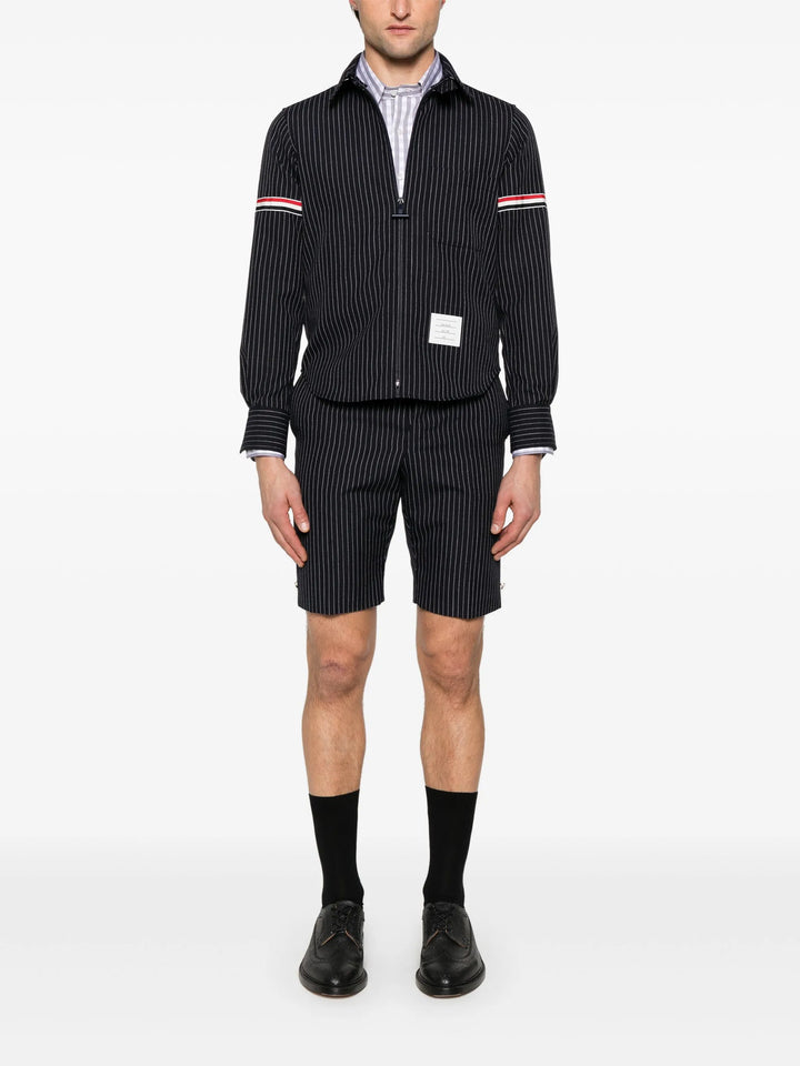 Pinstripe High Twist Wool Zip Up Shirt Men
