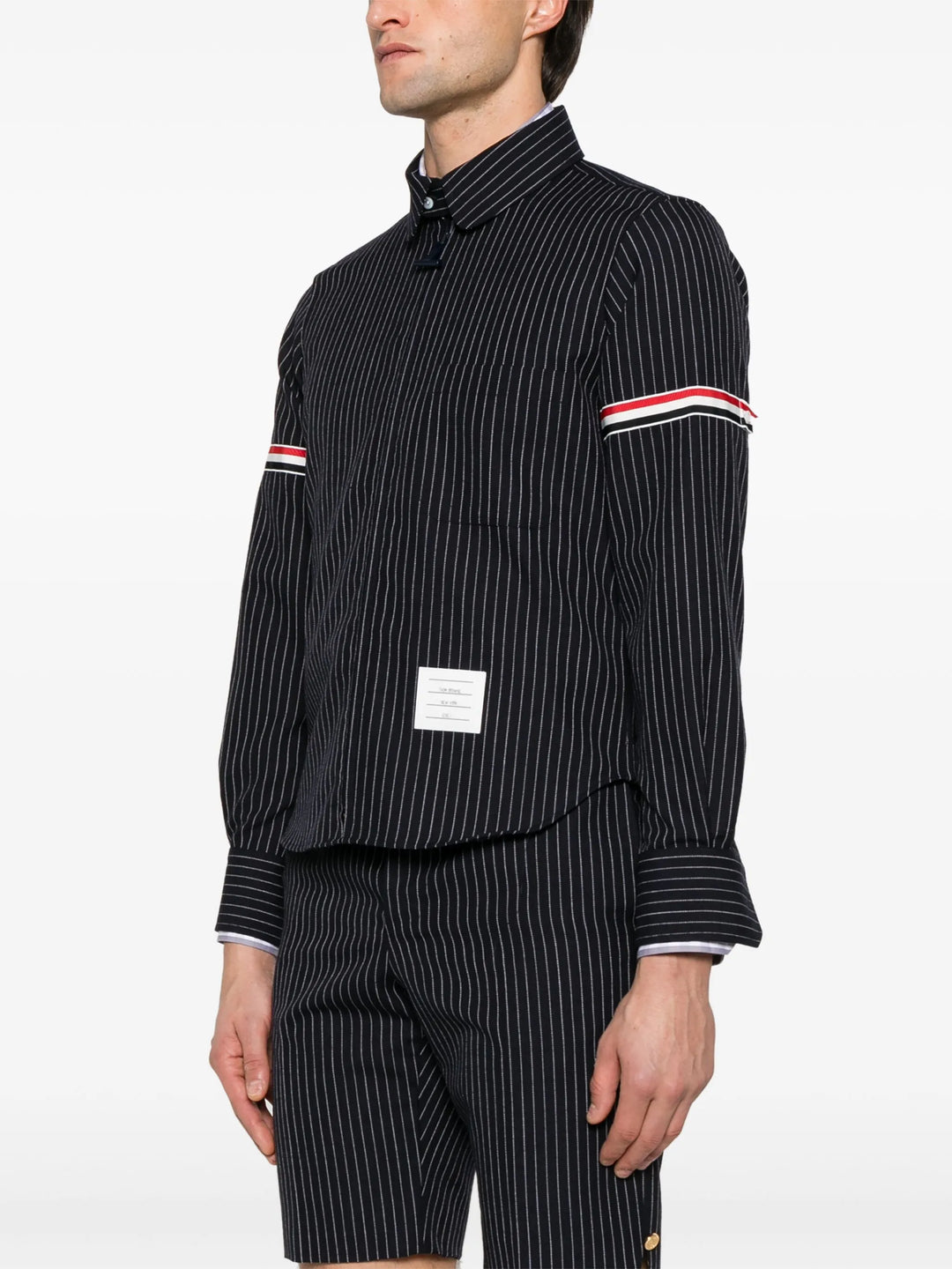 Pinstripe High Twist Wool Zip Up Shirt Men