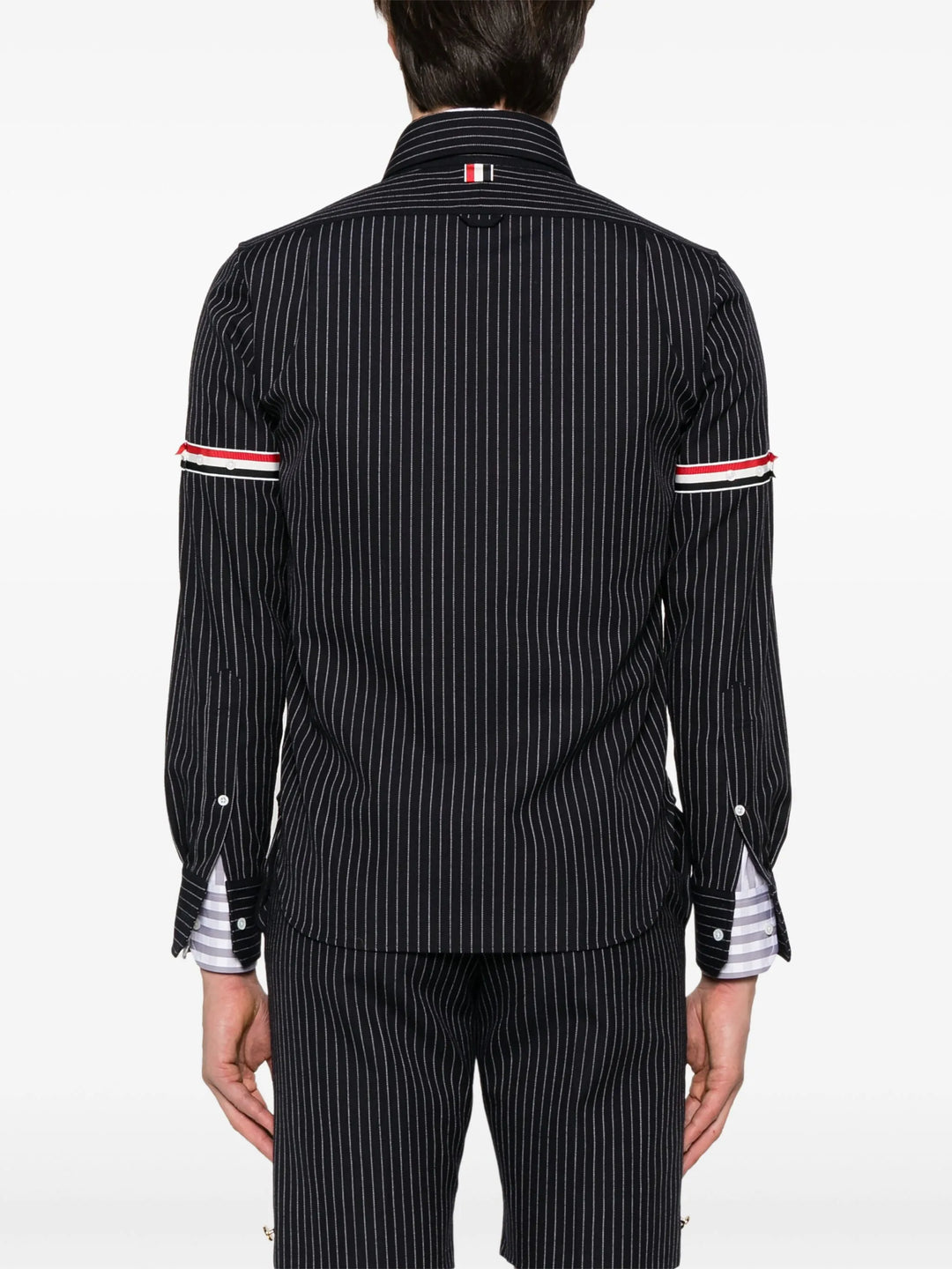 Pinstripe High Twist Wool Zip Up Shirt Men