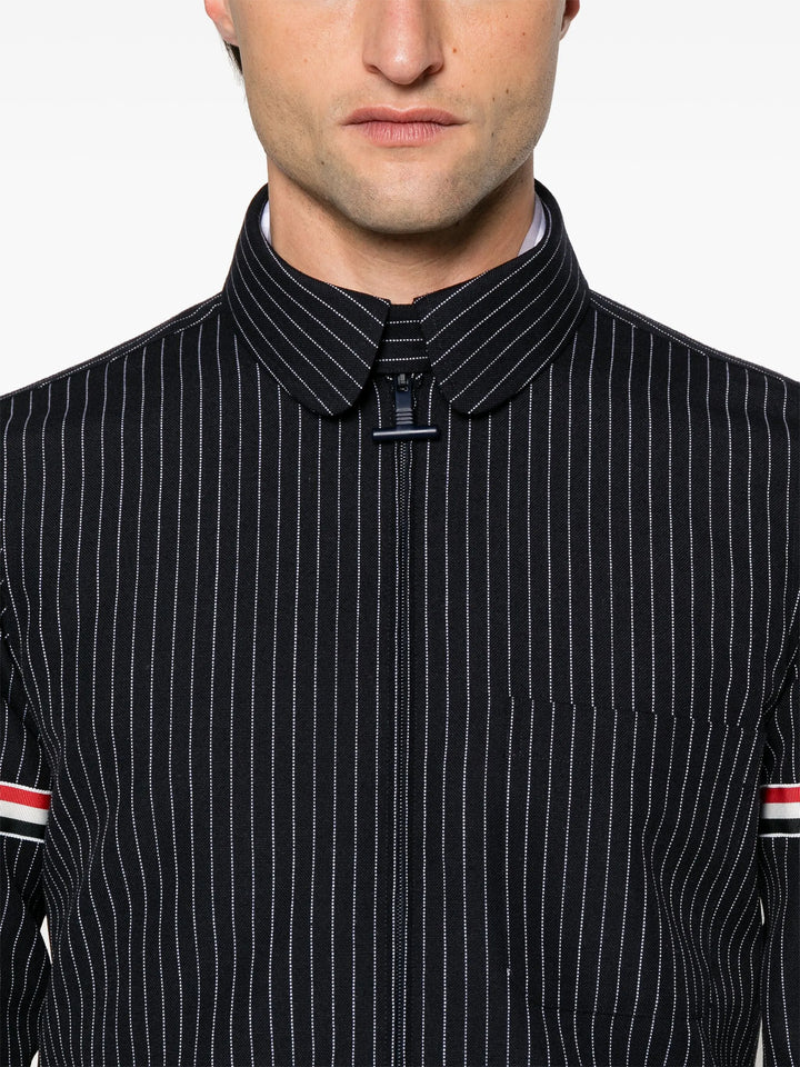 Pinstripe High Twist Wool Zip Up Shirt Men