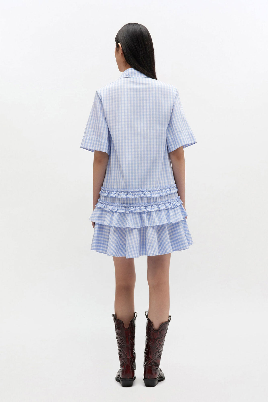 check collar cotton polo shirt dress Check Collar Cotton Polo Shirt Dress in Black