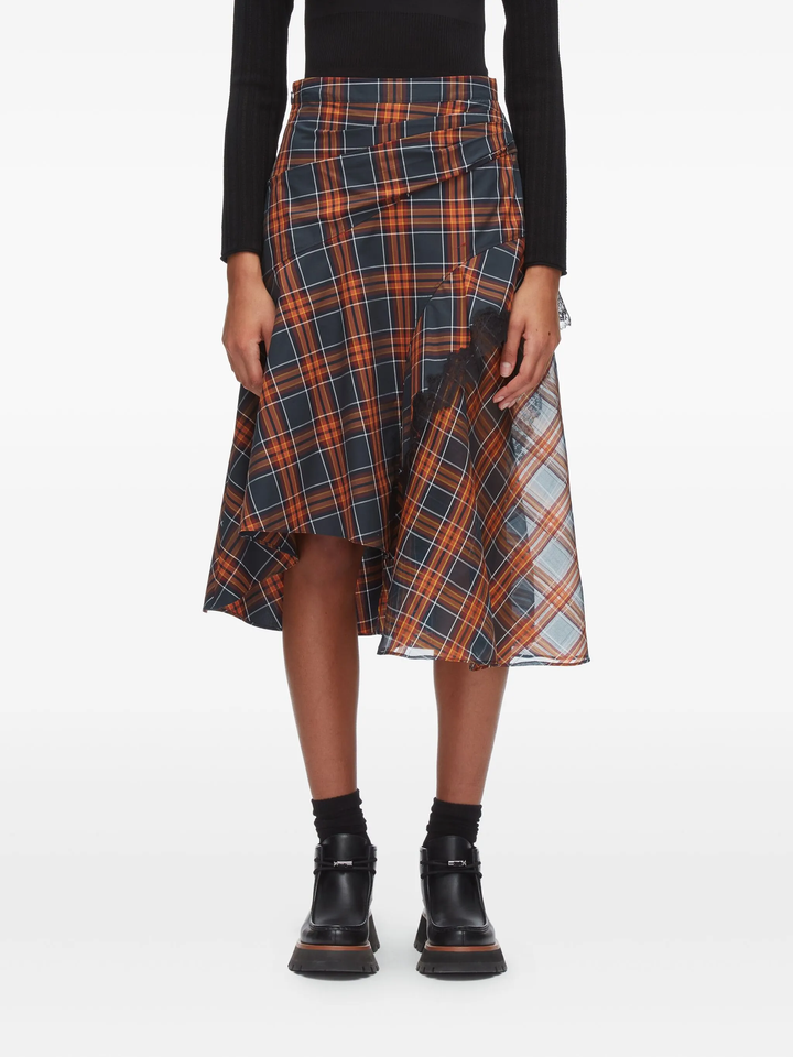 Plaid Mix Draped Midi Skirt