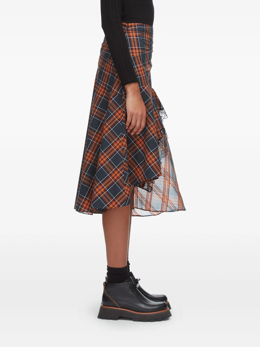 Plaid Mix Draped Midi Skirt