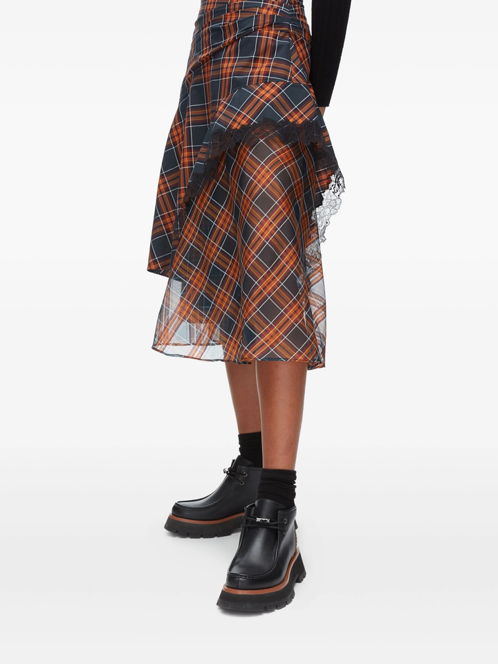 Plaid Mix Draped Midi Skirt