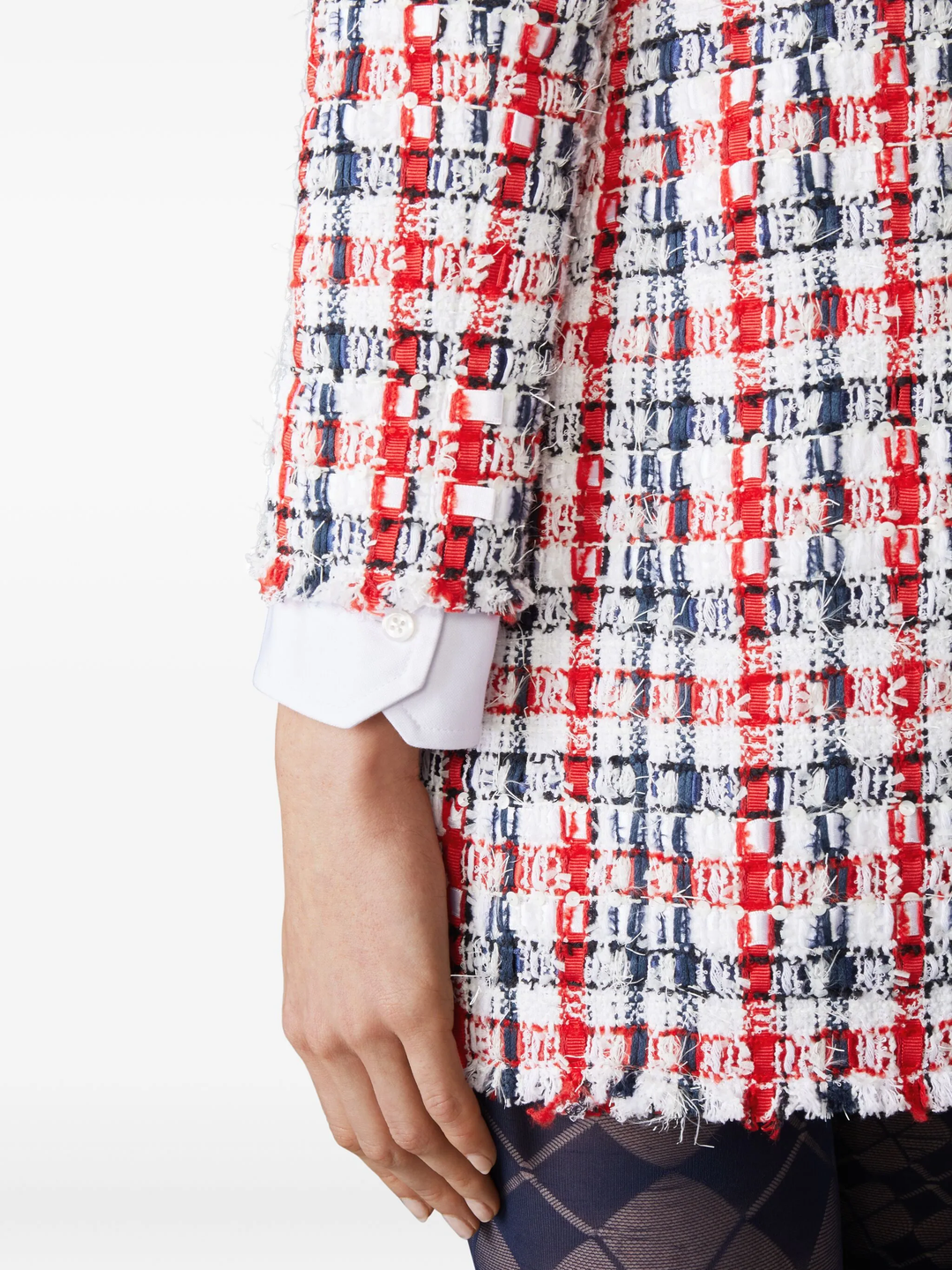 Gingham Satin Ribbon Tweed Shift Dress