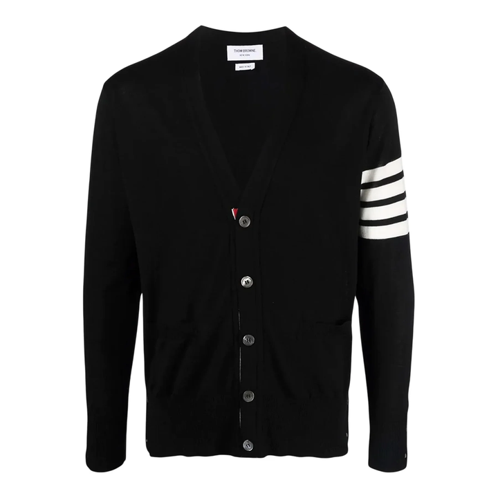 Merino Wool 4-Bar Classic V-Neck Cardigan