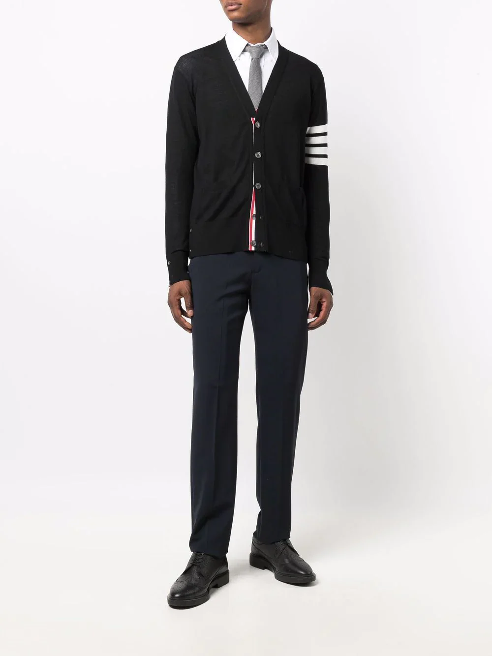 Merino Wool 4-Bar Classic V-Neck Cardigan
