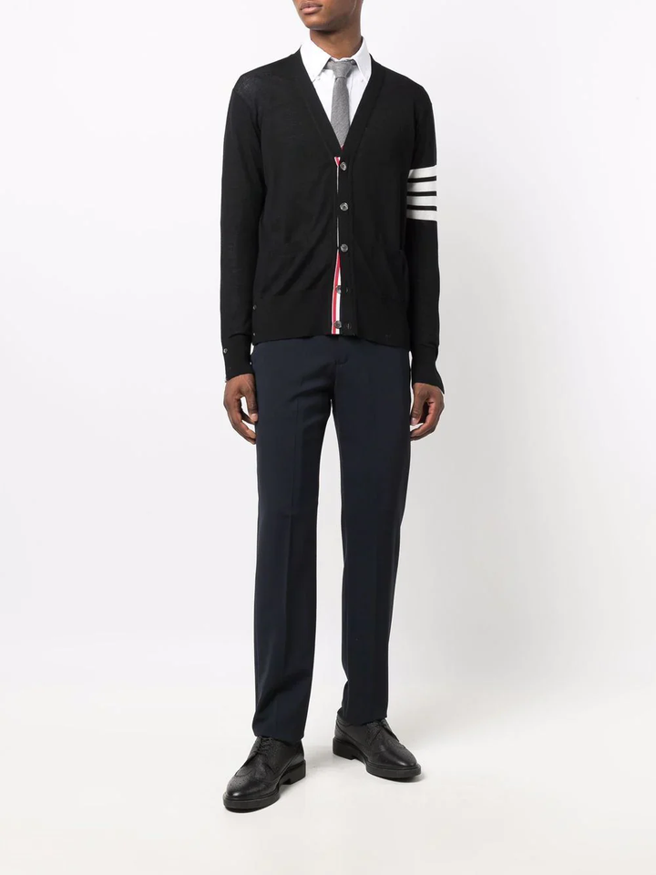 Merino Wool 4-Bar Classic V-Neck Cardigan