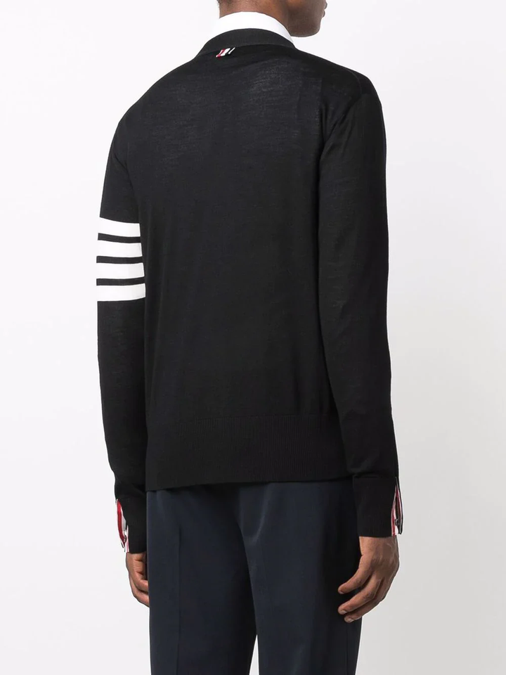 Merino Wool 4-Bar Classic V-Neck Cardigan