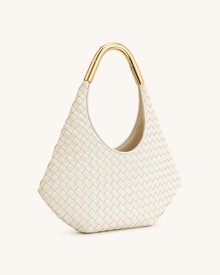 Olivia Hand-Woven Metal Handle Hobo Bag
