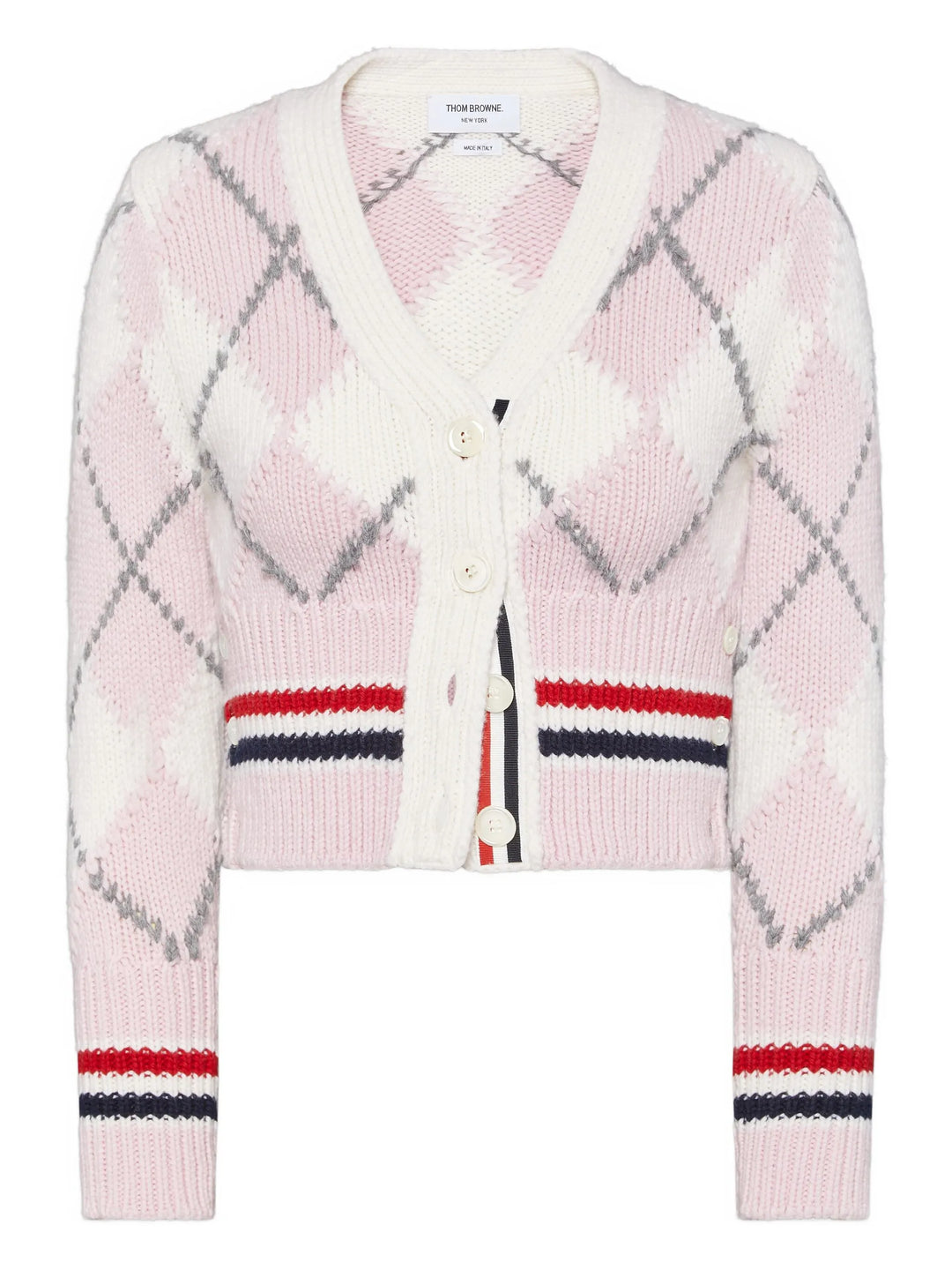 Argyle Intarsia Merino Wool Shrunken Cardigan