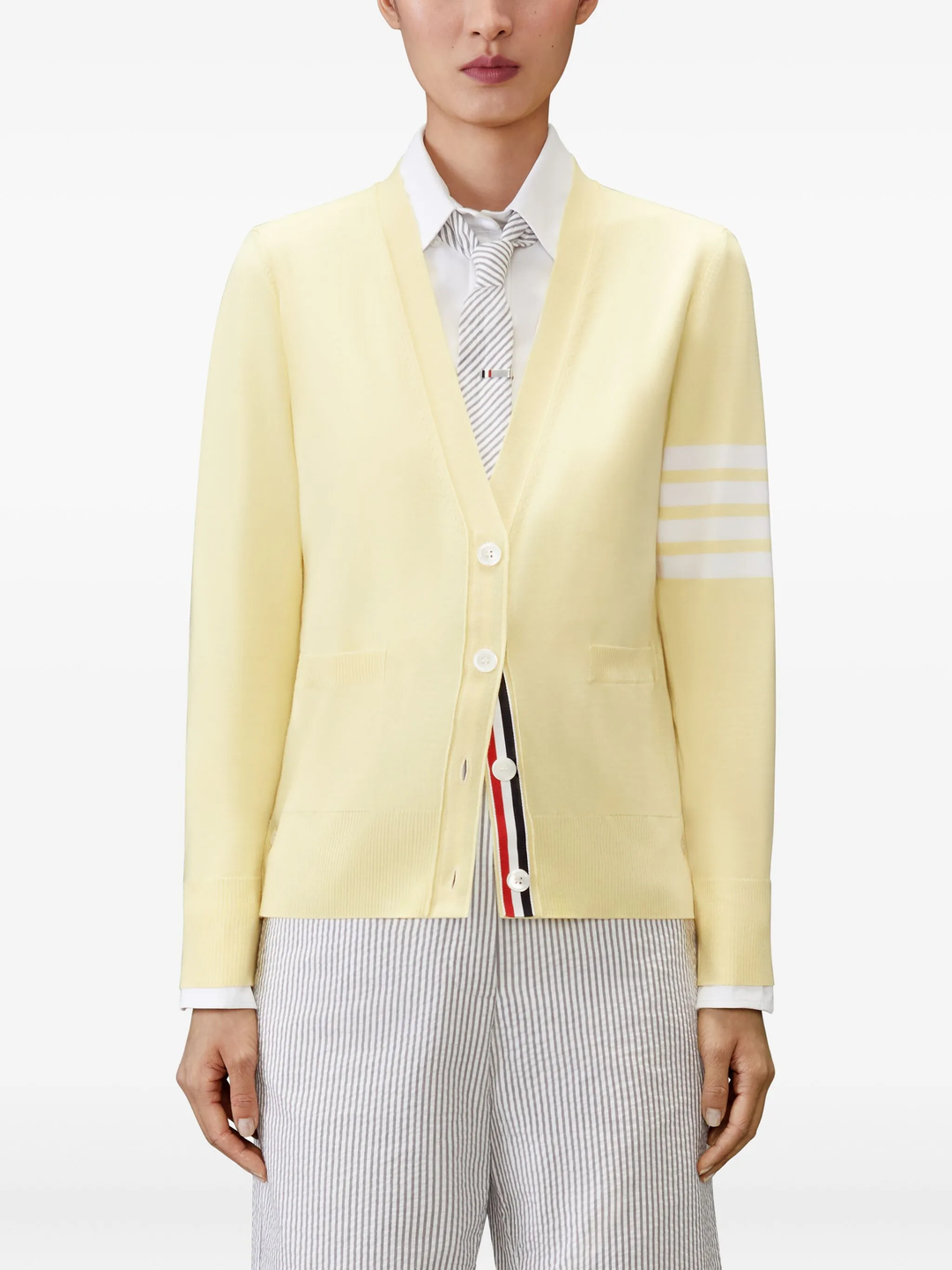 Merino Wool 4-Bar V-Neck Cardigan