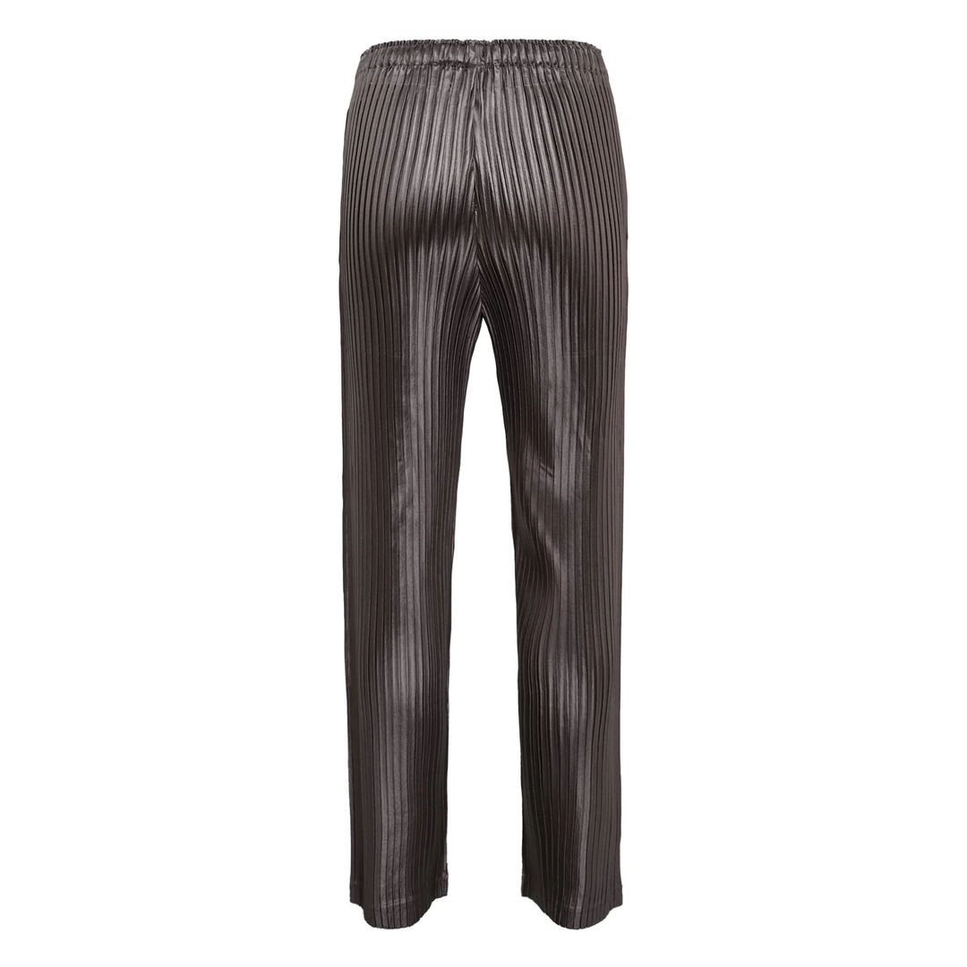 Glossed Metal Pleats Pants