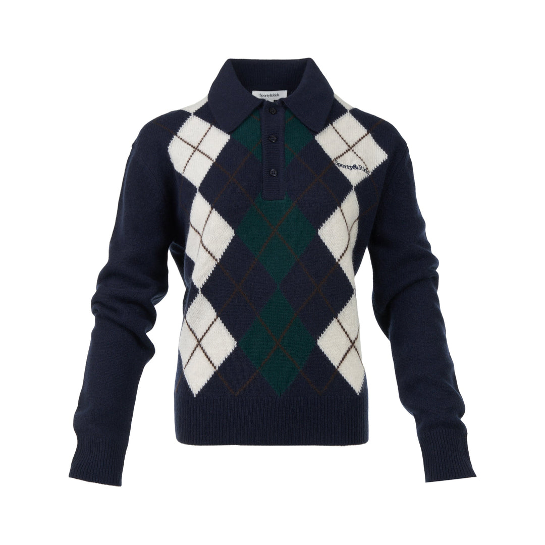 Serif Logo Argyle Cashmere Polo