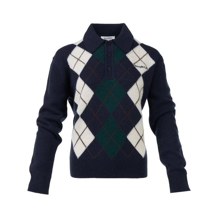 Serif Logo Argyle Cashmere Polo