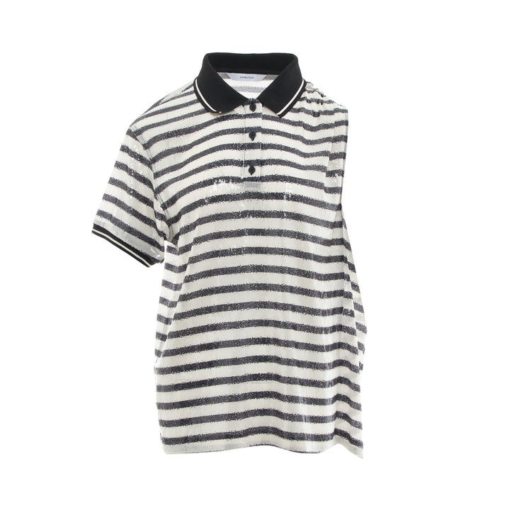 pushBUTTON Asymmetric Striped Sequin Polo – Available at Club 21, Official Retailer in Singapore, Malaysia & Thailand with Global Shipping Online