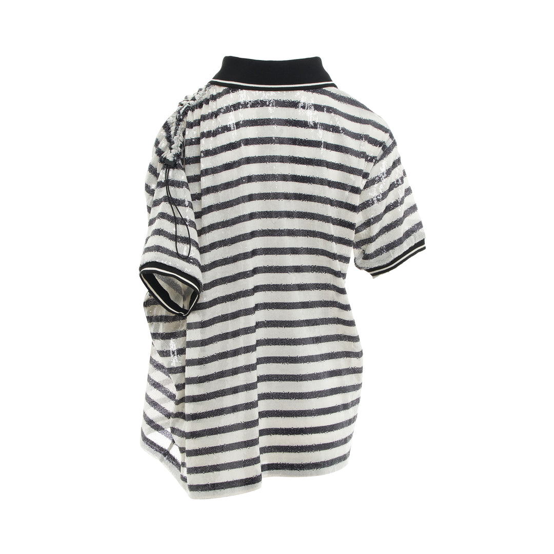 pushBUTTON Asymmetric Striped Sequin Polo – Available at Club 21, Official Retailer in Singapore, Malaysia & Thailand with Global Shipping Online