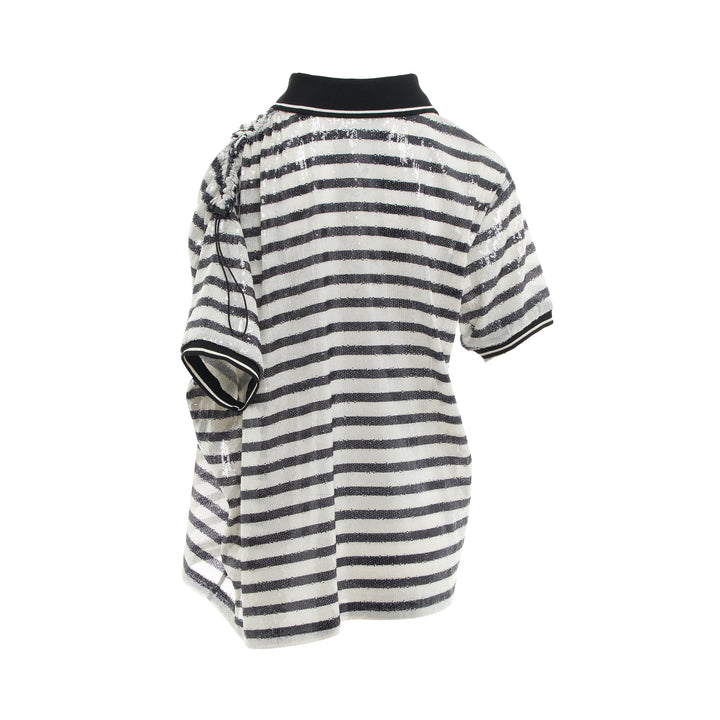 pushBUTTON Asymmetric Striped Sequin Polo – Available at Club 21, Official Retailer in Singapore, Malaysia & Thailand with Global Shipping Online