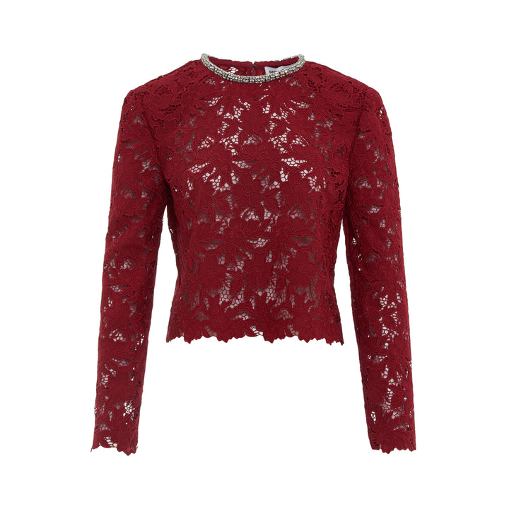 Self-Portrait Burgundy Lace Crystal Trim Top – Available at Club 21, Official Retailer in Singapore, Malaysia & Thailand with Global Shipping Online
