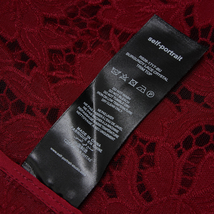 Self-Portrait Burgundy Lace Crystal Trim Top – Available at Club 21, Official Retailer in Singapore, Malaysia & Thailand with Global Shipping Online