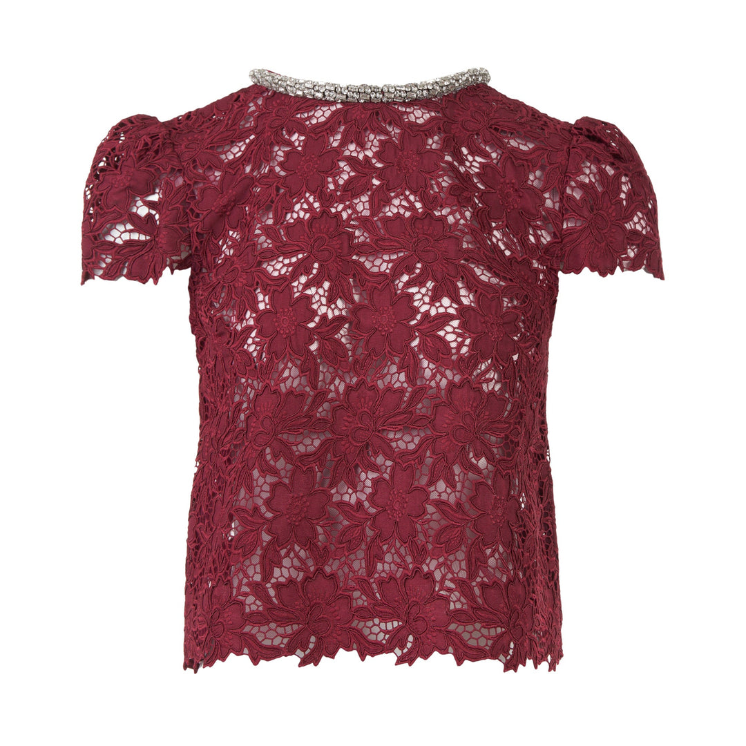 Burgundy Lace Crystal Trim Top