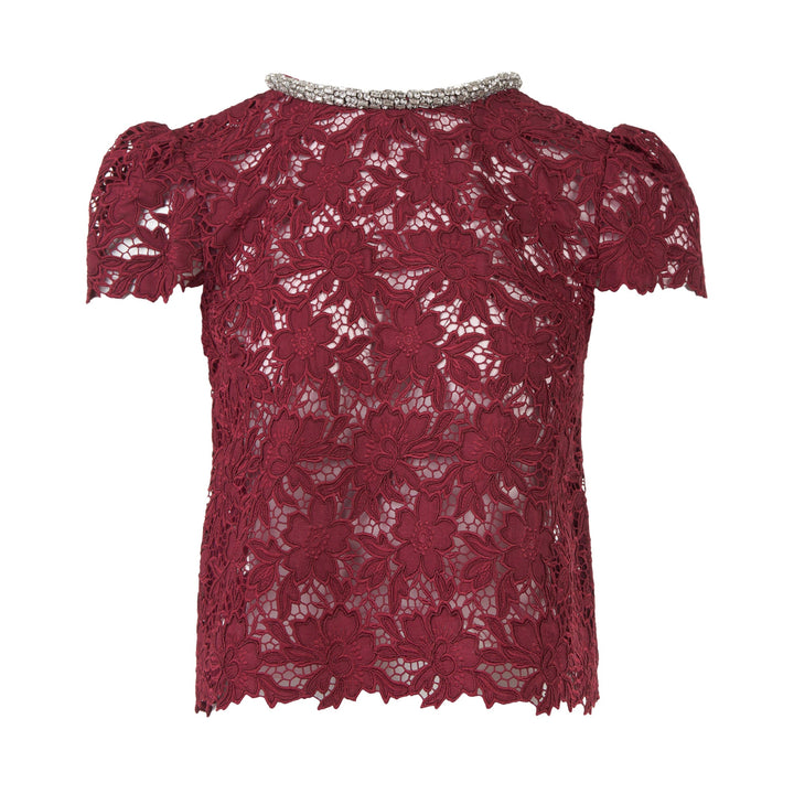 Burgundy Lace Crystal Trim Top