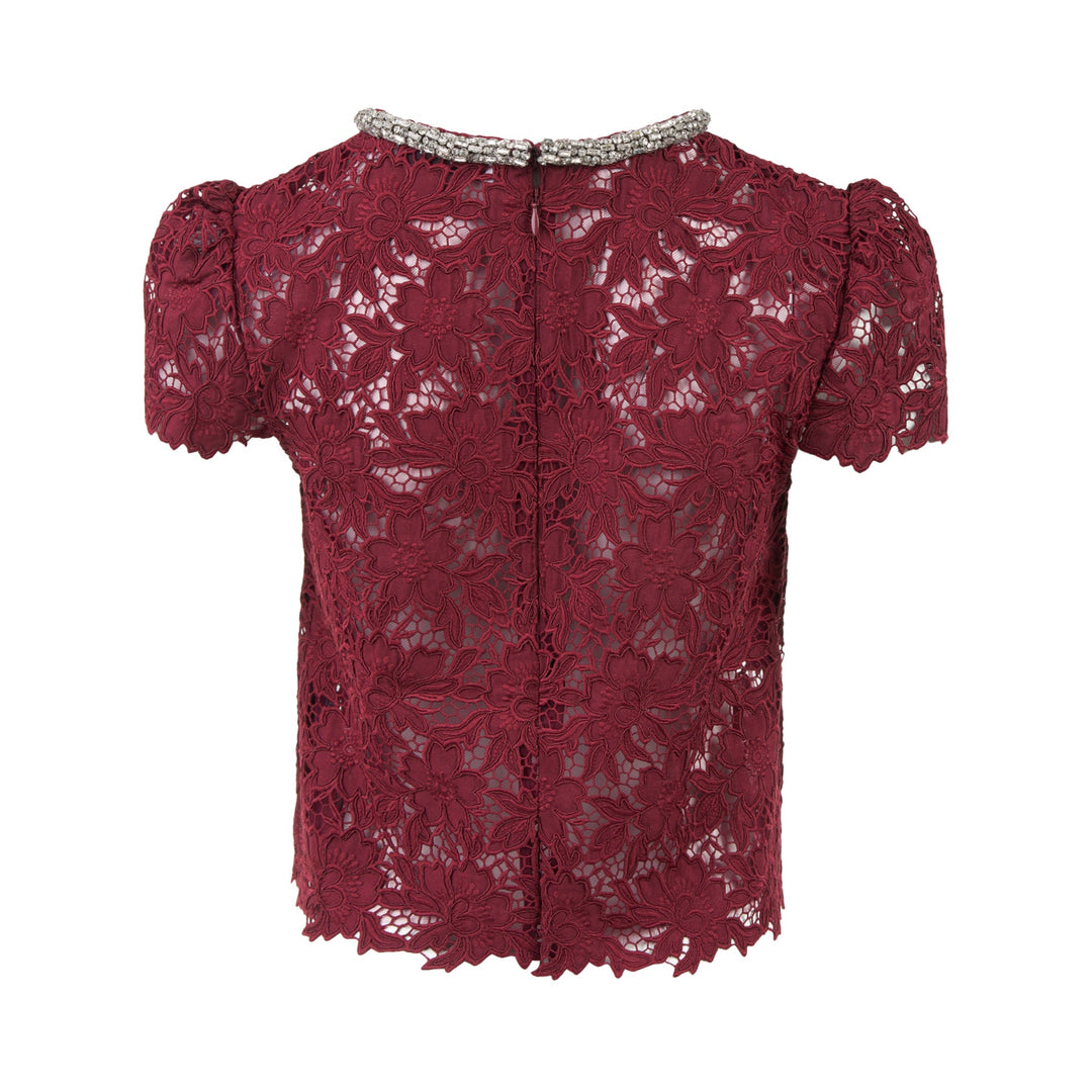 Burgundy Lace Crystal Trim Top