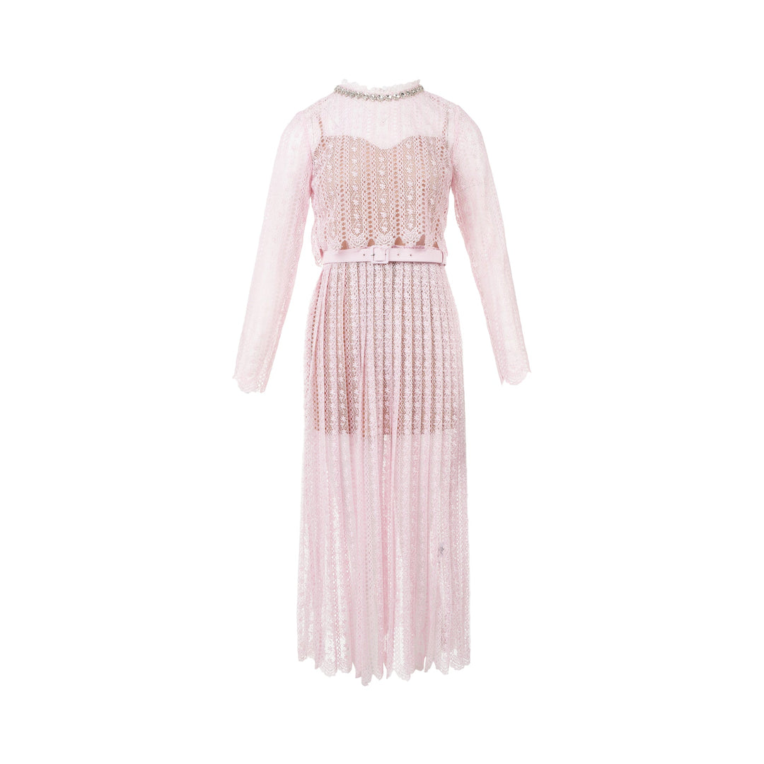 Pink Organza Lace Midi Dress