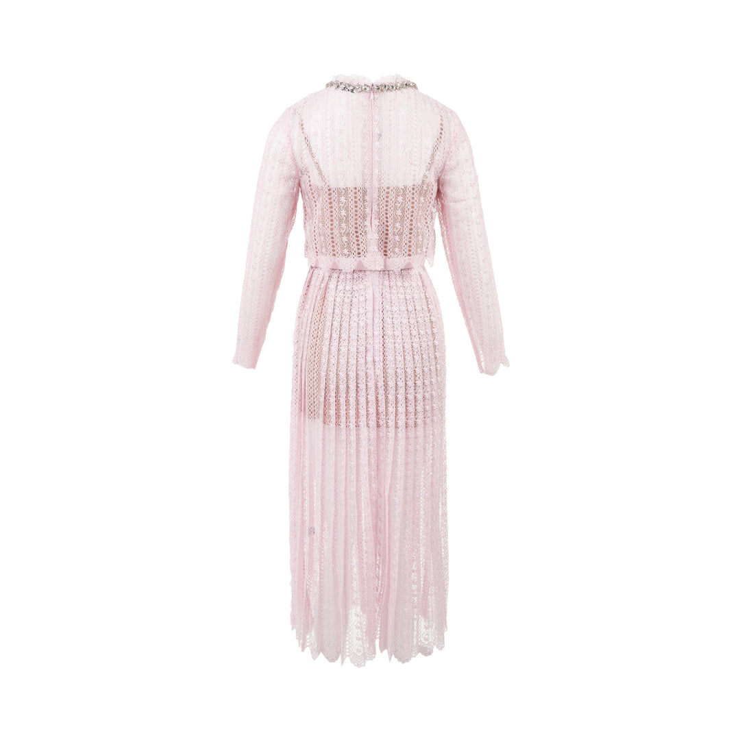 Pink Organza Lace Midi Dress