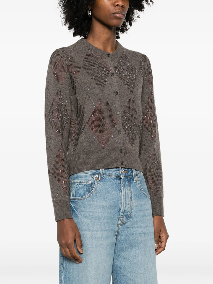 Cropped Cardigan With Argyle