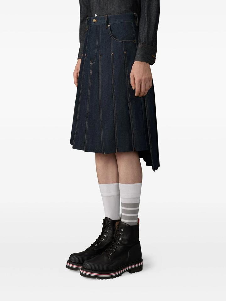 Denim 5 Pocket Knee Length Pleated Skirt