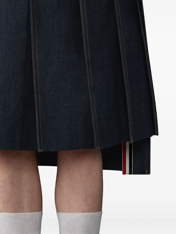 Denim 5 Pocket Knee Length Pleated Skirt