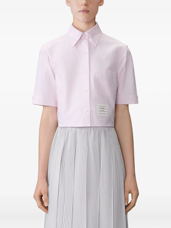 Cropped Short Sleeve Oxford Shirt