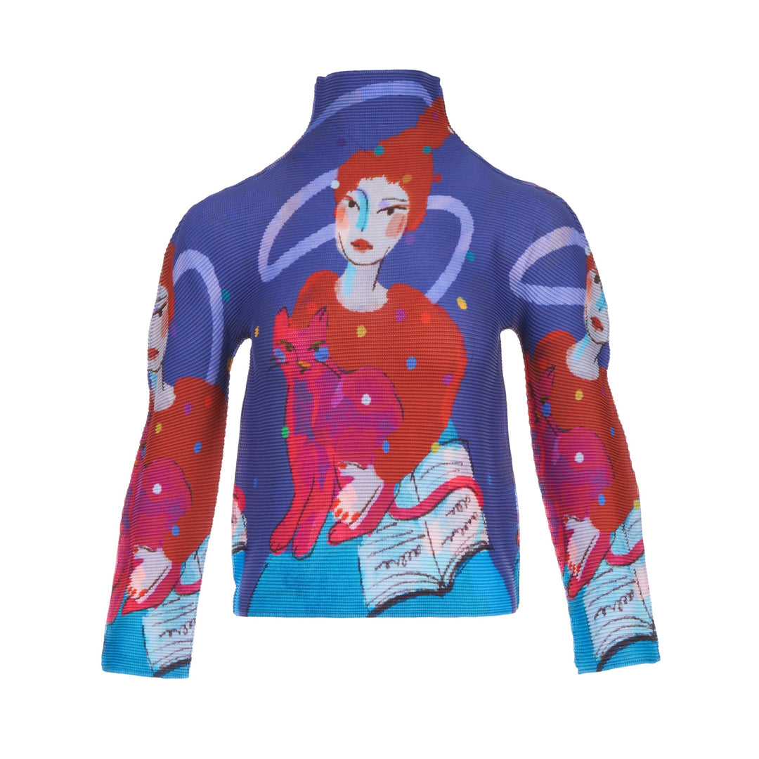 Cat Long Sleeve High Neck Top