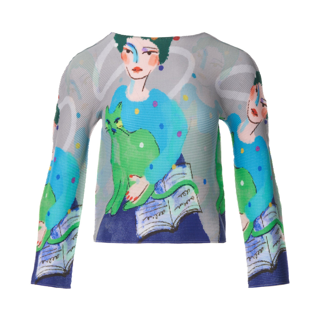 Cat Long Sleeve Henley Top