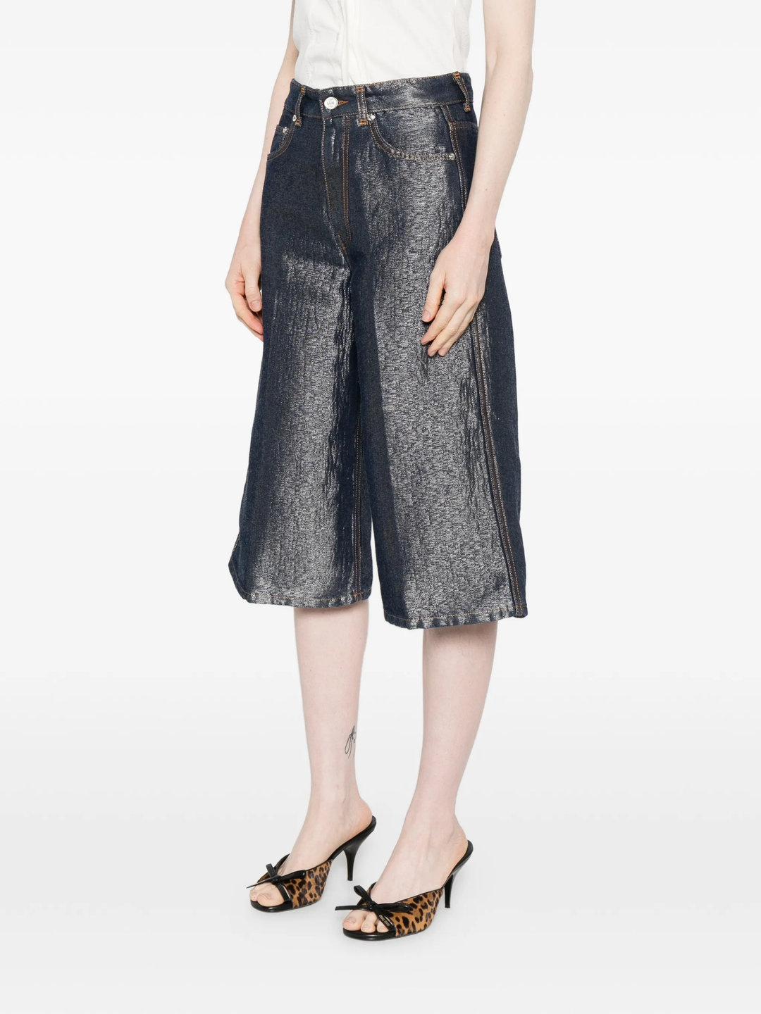 Shiny Weft Denim Shorts