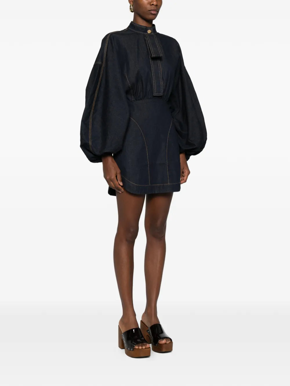 Denim Gathered Mini Dress