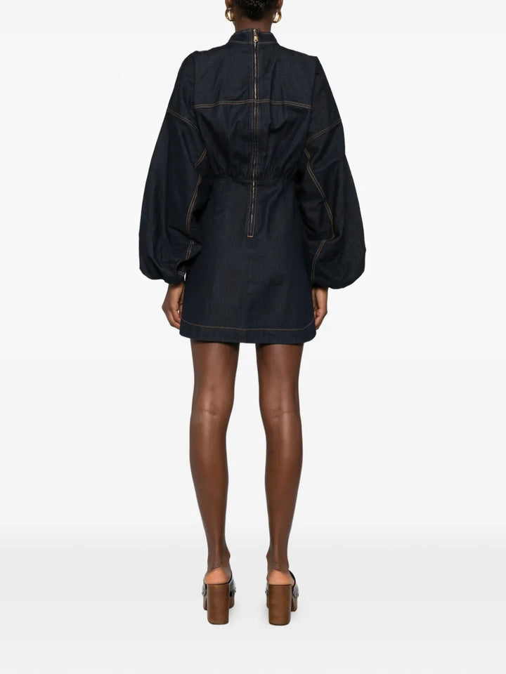 Denim Gathered Mini Dress