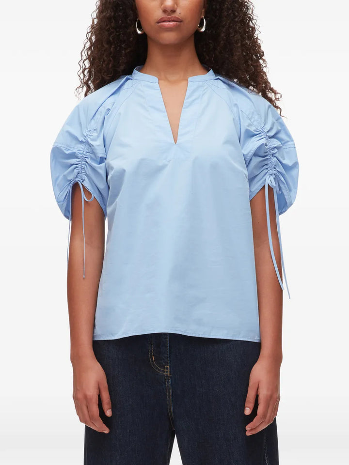 Ruched Sleeve V Neck Top