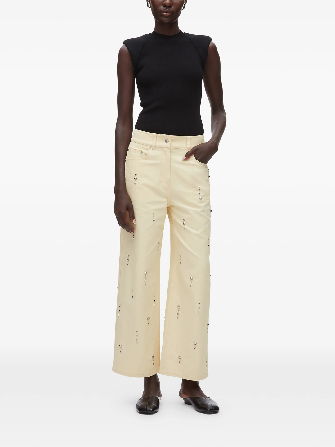 Flat Front Wide Leg Studded Pants